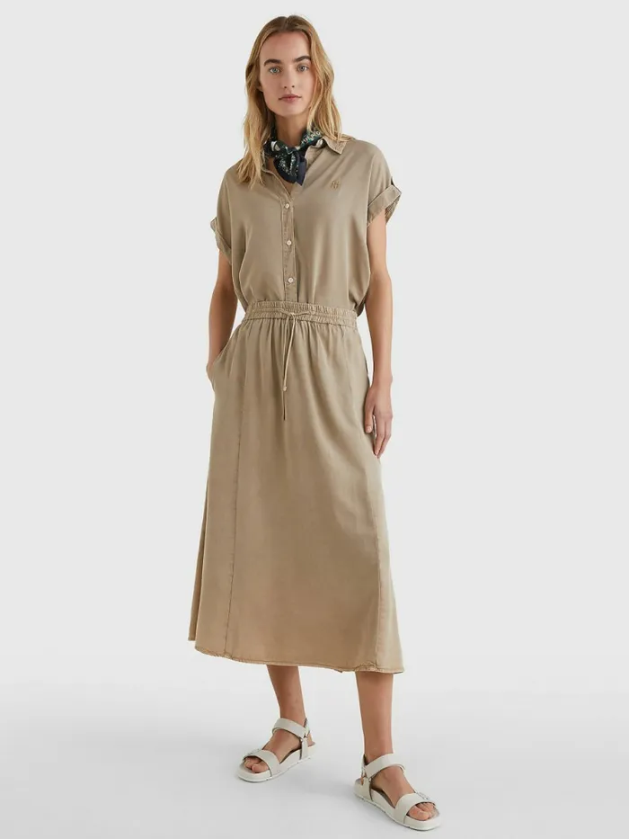 Tommy Hilfiger Relaxed Fit Short Sleeve Shirt Beige Womens CoOrds