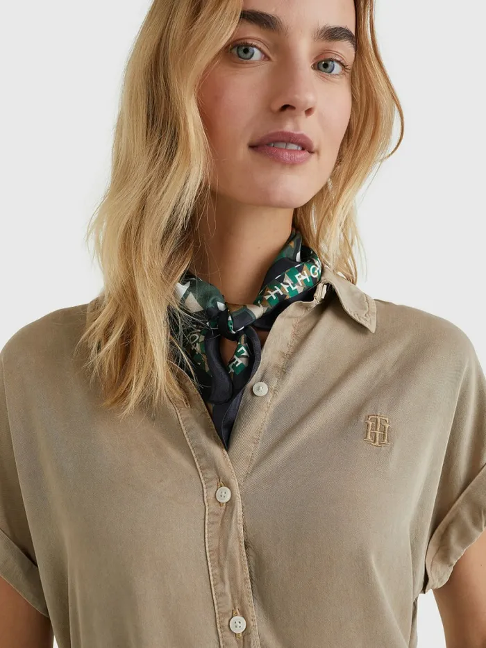 Tommy Hilfiger Relaxed Fit Short Sleeve Shirt Beige Womens CoOrds