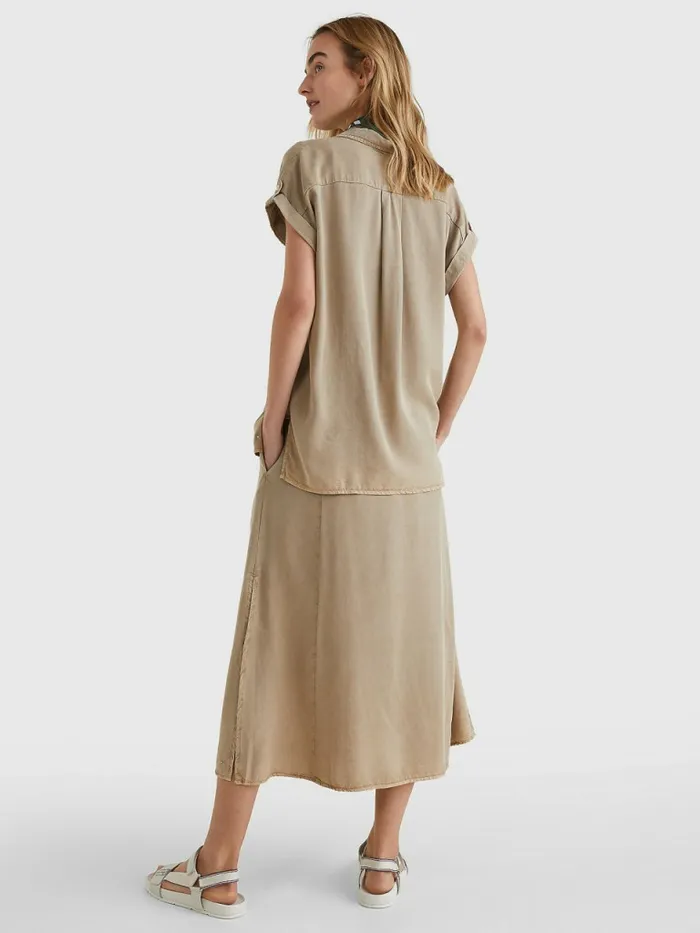 Tommy Hilfiger Relaxed Fit Short Sleeve Shirt Beige Womens CoOrds