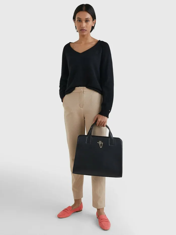 Tommy Hilfiger Relaxed Fit VNeck Jumper Black Womens Knitwear Gift for Friend