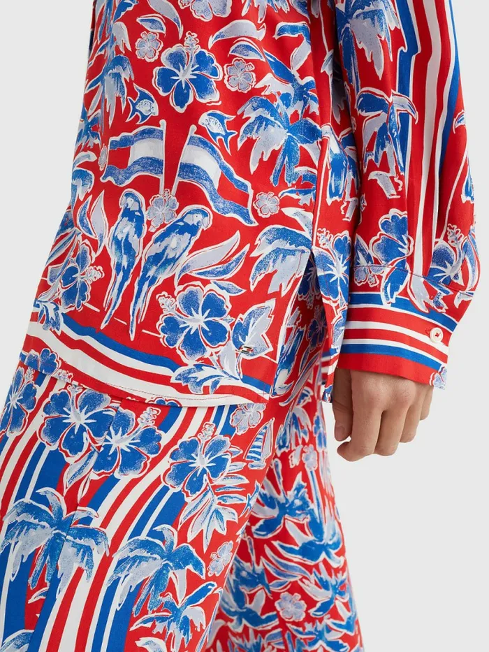 Tommy Hilfiger Relaxed Scarf Print Blouse Island Scarf Red Womens CoOrds