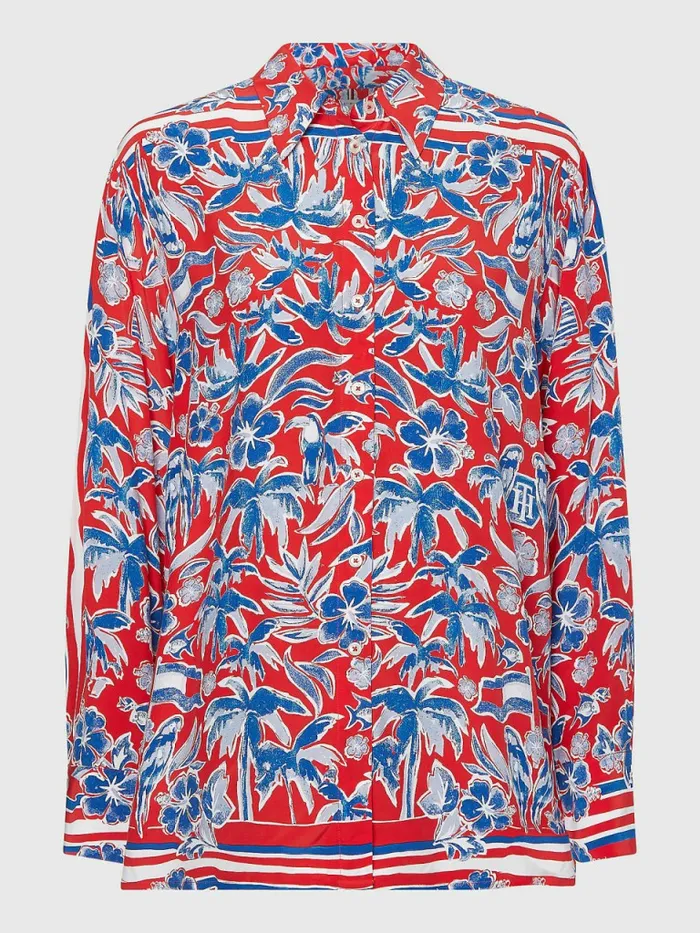 Tommy Hilfiger Relaxed Scarf Print Blouse Island Scarf Red Womens CoOrds