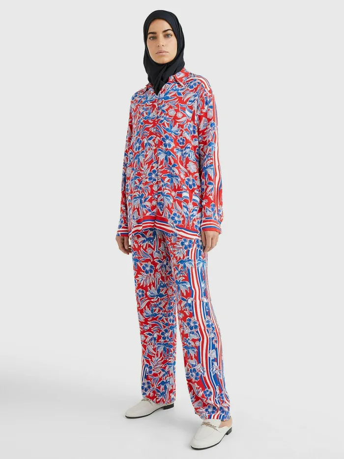 Tommy Hilfiger Relaxed Scarf Print Blouse Island Scarf Red Womens Shirts and Blouses Online