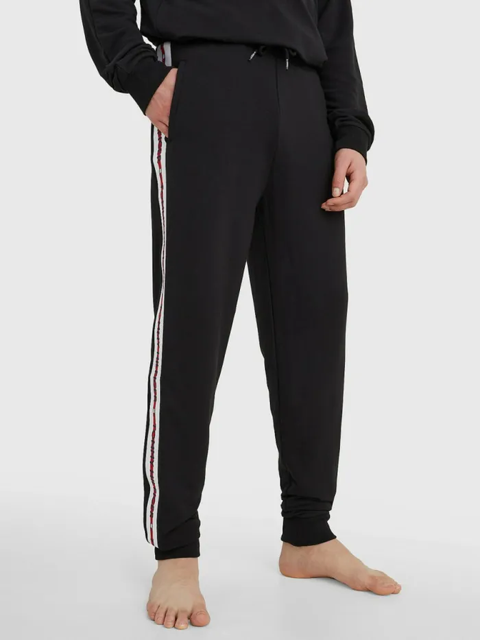Tommy Hilfiger Repeat Logo Drawstring Joggers Black Mens Trousers