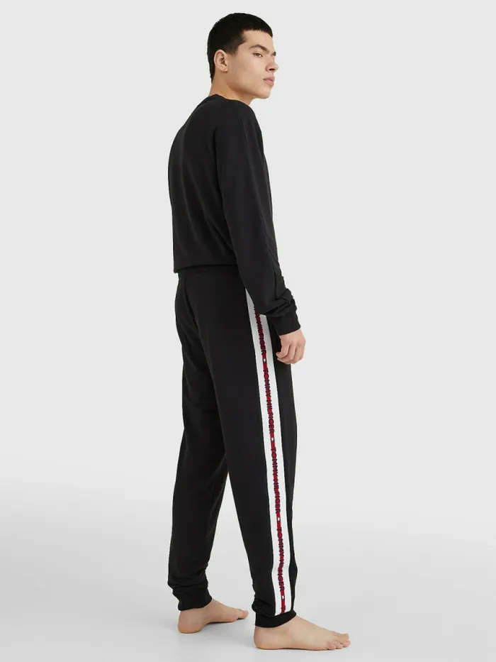 Tommy Hilfiger Repeat Logo Drawstring Joggers Black Mens Trousers