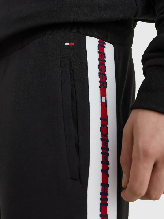 Tommy Hilfiger Repeat Logo Drawstring Joggers Black Mens Trousers