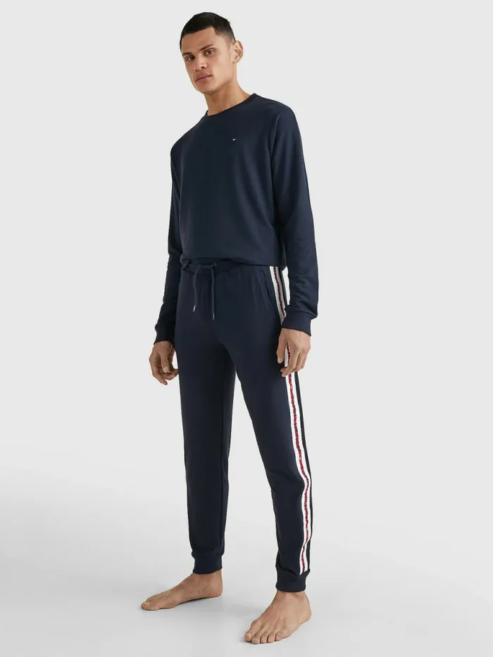 Tommy Hilfiger Repeat Logo Drawstring Joggers Desert Sky Mens Trousers