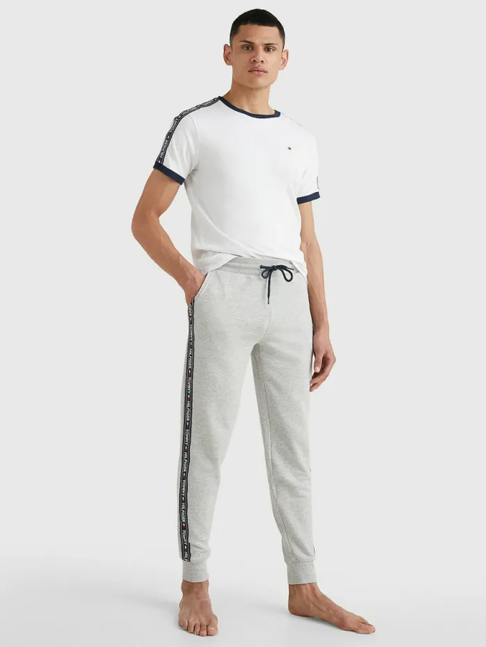 Tommy Hilfiger Repeat Logo Tape Joggers Grey Heather Mens Loungewear and Nightwear