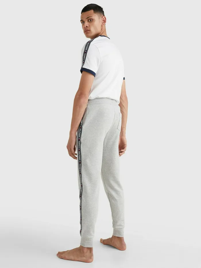 Tommy Hilfiger Repeat Logo Tape Joggers Grey Heather Mens Loungewear and Nightwear