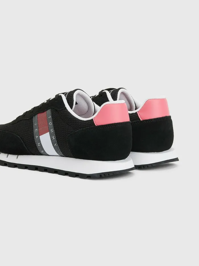 Tommy Hilfiger Retro Mixed Texture Runner Trainers Black Womens Trainers Gift for Friend