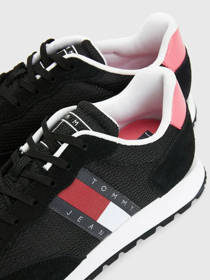 Tommy Hilfiger Retro Mixed Texture Runner Trainers Black Womens Trainers Gift for Friend