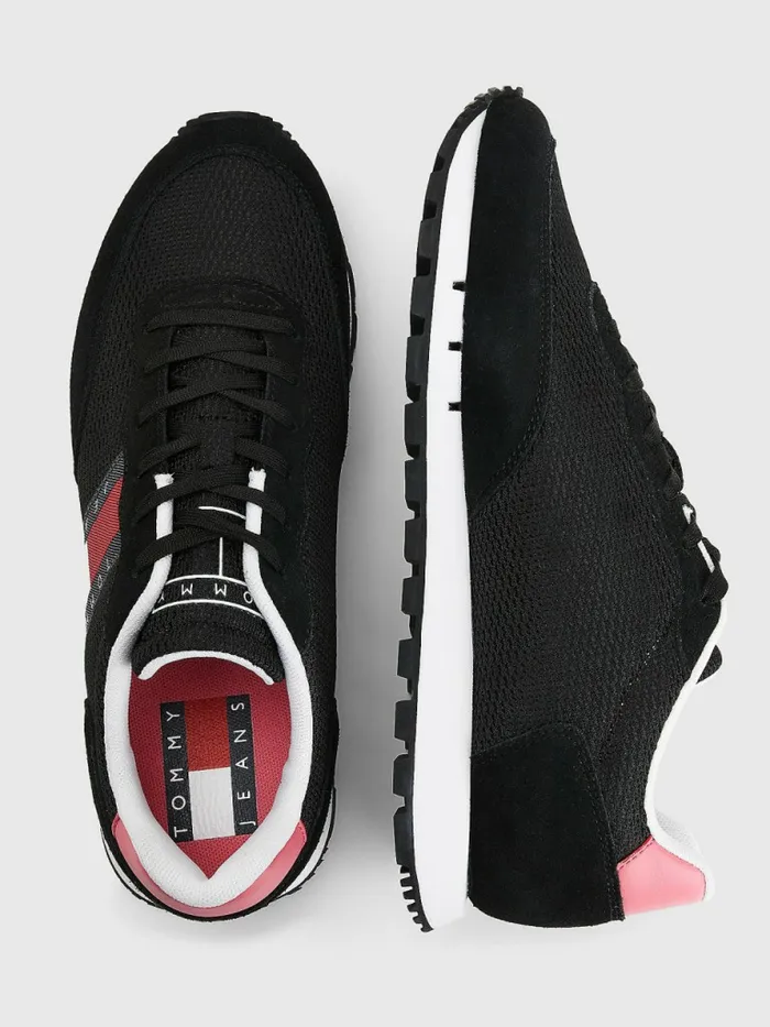 Tommy Hilfiger Retro Mixed Texture Runner Trainers Black Womens Trainers Gift for Friend