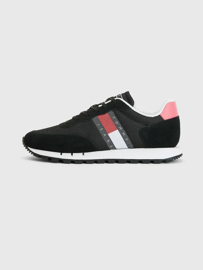 Tommy Hilfiger Retro Mixed Texture Runner Trainers Black Womens Trainers Gift for Friend