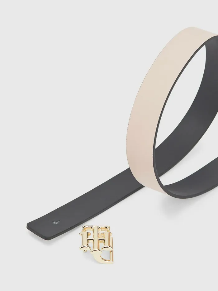 Tommy Hilfiger Reversible Monogram Buckle Leather Belt BlackSepia Rose Womens Belts Fashion