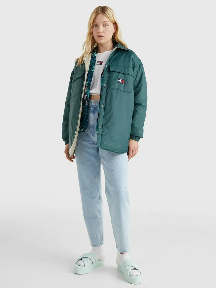 Tommy Hilfiger Reversible Padded Shacket Rainforest Green Womens Coats and Jackets Popular