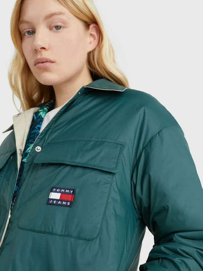 Tommy Hilfiger Reversible Padded Shacket Rainforest Green Womens Coats and Jackets Popular