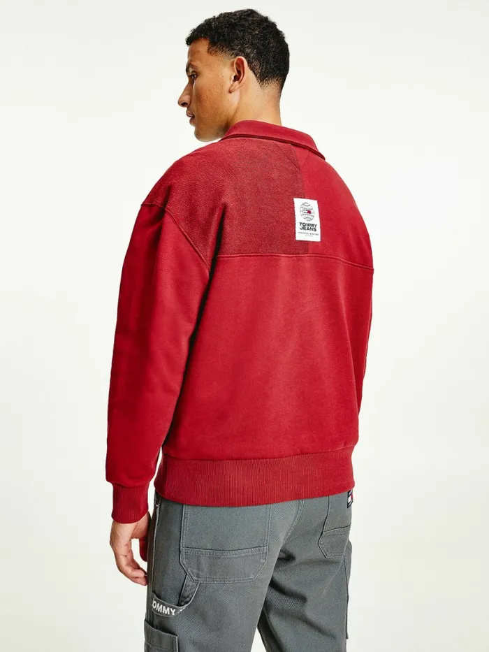Tommy Hilfiger Reversible Relaxed Fit HalfZip Sweatshirt Bing Cherry Mens Sweatshirts and Hoodies Fashion