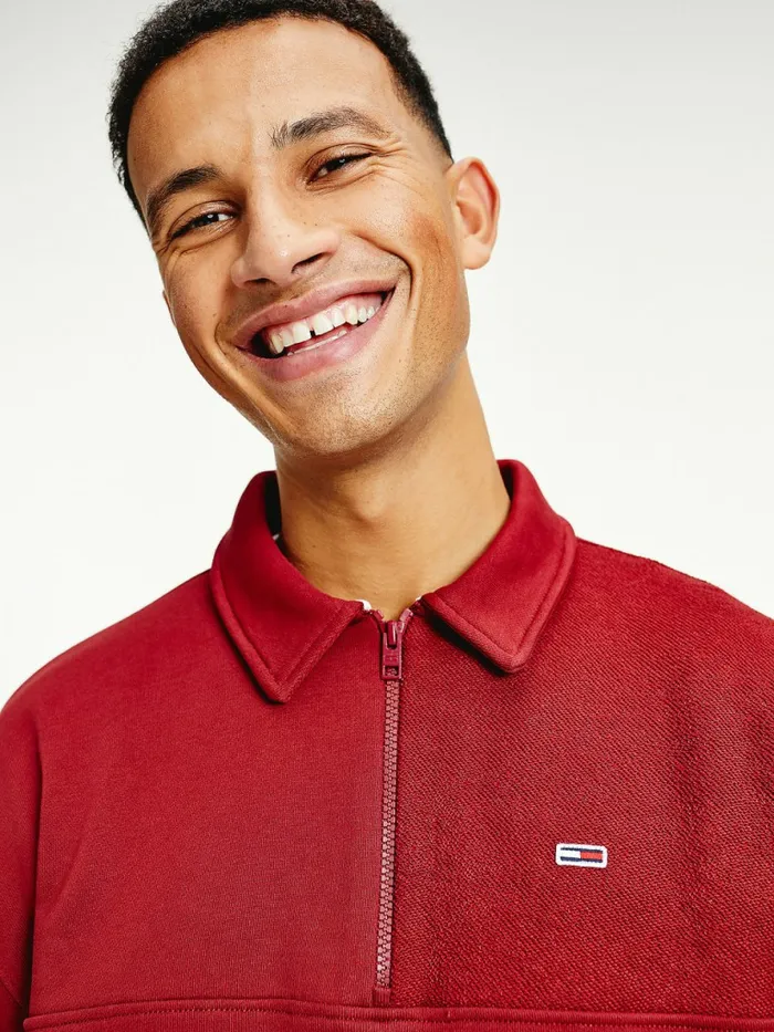 Tommy Hilfiger Reversible Relaxed Fit HalfZip Sweatshirt Bing Cherry Mens Sweatshirts and Hoodies Fashion