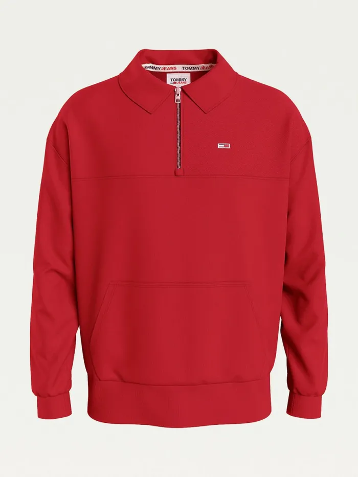 Tommy Hilfiger Reversible Relaxed Fit HalfZip Sweatshirt Bing Cherry Mens Sweatshirts and Hoodies Fashion
