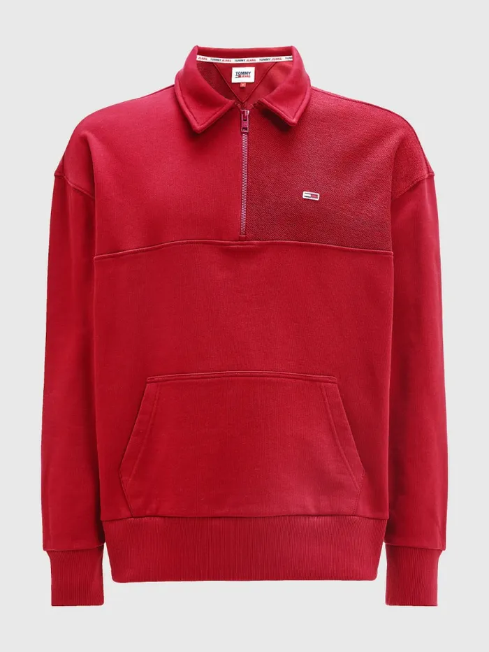 Tommy Hilfiger Reversible Relaxed Fit HalfZip Sweatshirt Bing Cherry Mens Sweatshirts and Hoodies Fashion