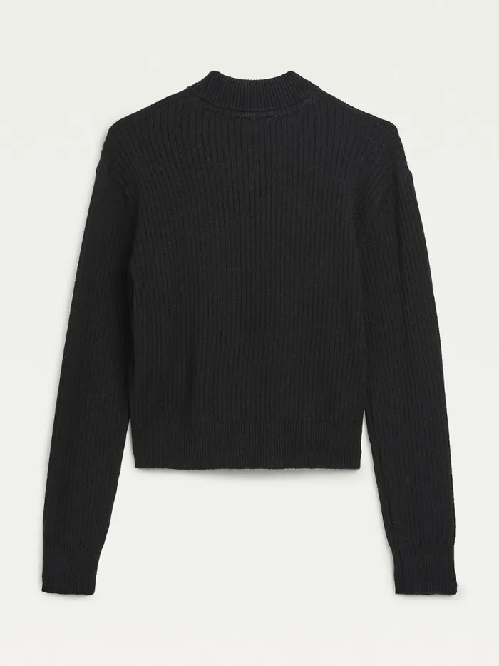 Tommy Hilfiger RibKnit Intarsia Turtleneck Jumper Black Girls Jumpers and Cardigans Fashion