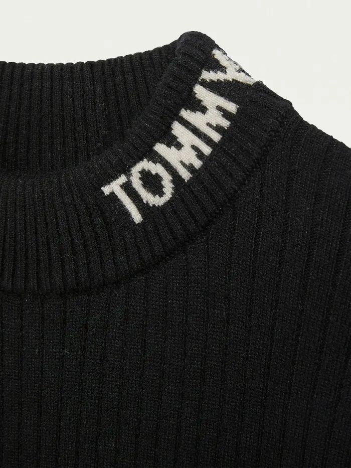 Tommy Hilfiger RibKnit Intarsia Turtleneck Jumper Black Girls Jumpers and Cardigans Fashion