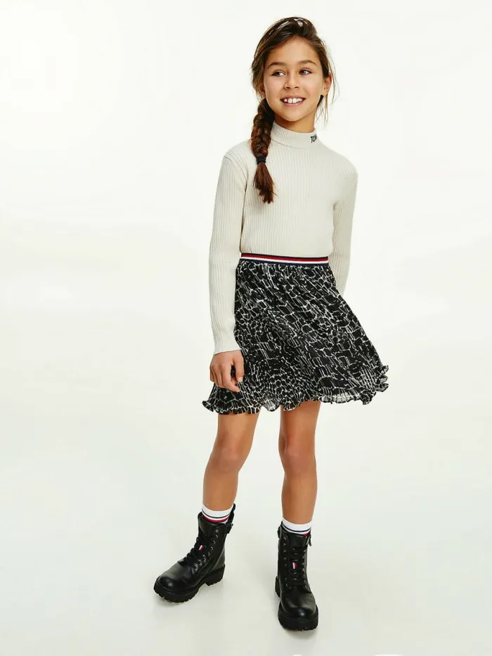 Tommy Hilfiger RibKnit Intarsia Turtleneck Jumper Stony Beige Girls Jumpers and Cardigans Sale Tommy Hilfiger RibKnit Intarsia Turtleneck Jumper Stony Beige Girls Jumpers and Cardigans Sale
