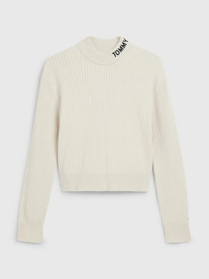 Tommy Hilfiger RibKnit Intarsia Turtleneck Jumper Stony Beige Girls Jumpers and Cardigans Sale