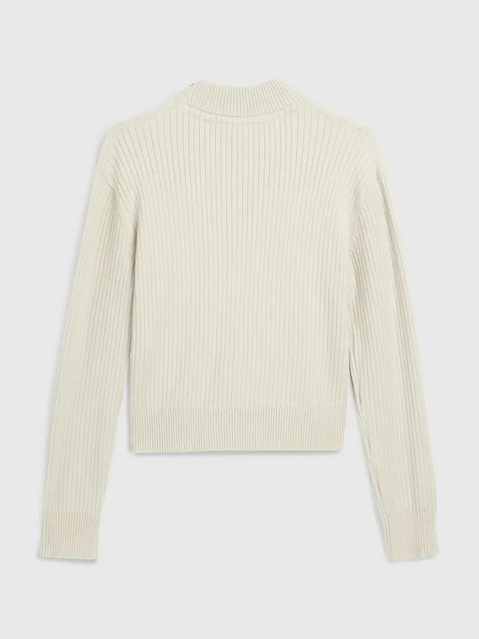 Tommy Hilfiger RibKnit Intarsia Turtleneck Jumper Stony Beige Girls Jumpers and Cardigans Sale