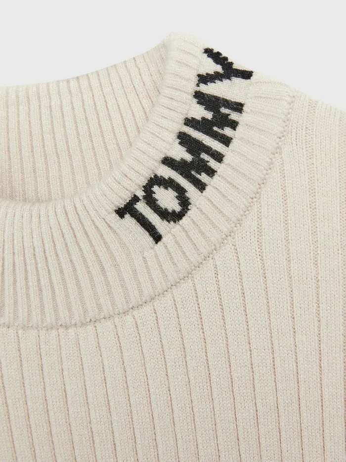 Tommy Hilfiger RibKnit Intarsia Turtleneck Jumper Stony Beige Girls Jumpers and Cardigans Sale
