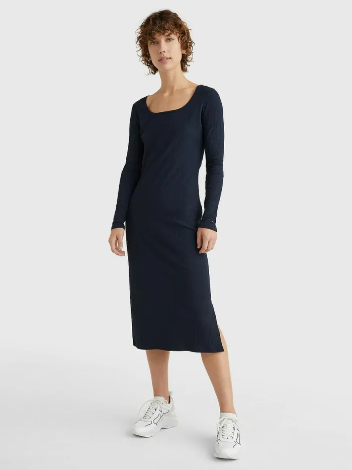 Tommy Hilfiger Rib Square Neck Slim Midi Dress Desert Sky Womens Dresses and Jumpsuits Gift Ideas Tommy Hilfiger Rib Square Neck Slim Midi Dress Desert Sky Womens Dresses and Jumpsuits Gift Ideas