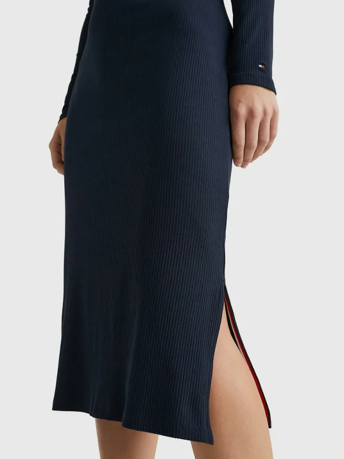 Tommy Hilfiger Rib Square Neck Slim Midi Dress Desert Sky Womens Dresses and Jumpsuits Gift Ideas