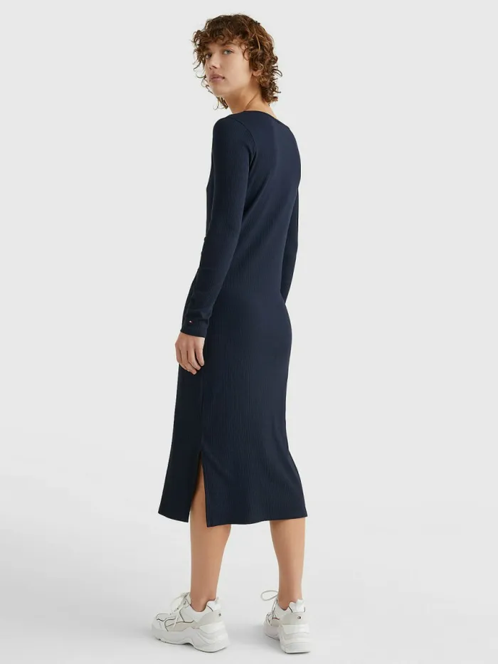 Tommy Hilfiger Rib Square Neck Slim Midi Dress Desert Sky Womens Dresses and Jumpsuits Gift Ideas