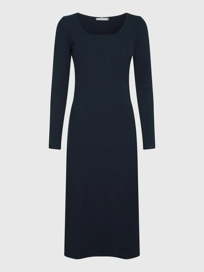Tommy Hilfiger Rib Square Neck Slim Midi Dress Desert Sky Womens Dresses and Jumpsuits Gift Ideas