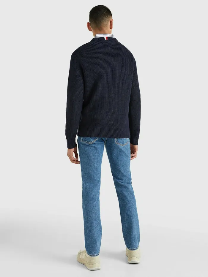 Tommy Hilfiger Ribbed Crew Neck Relaxed Fit Jumper Desert Sky Mens Knitwear Fashion