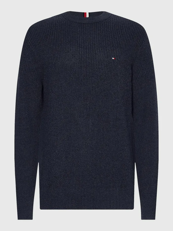 Tommy Hilfiger Ribbed Crew Neck Relaxed Fit Jumper Desert Sky Mens Knitwear Fashion