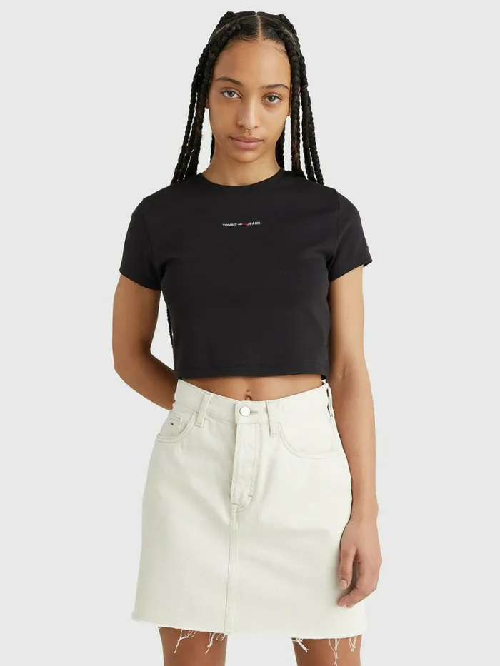 Tommy Hilfiger Ribbed Logo TShirt Black Womens TShirts Gift for Friend