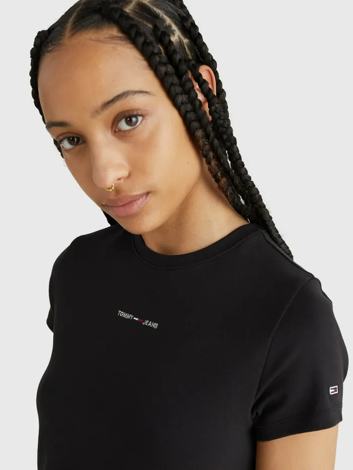 Tommy Hilfiger Ribbed Logo TShirt Black Womens TShirts Gift for Friend
