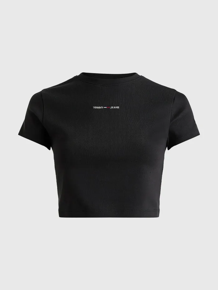 Tommy Hilfiger Ribbed Logo TShirt Black Womens TShirts Gift for Friend