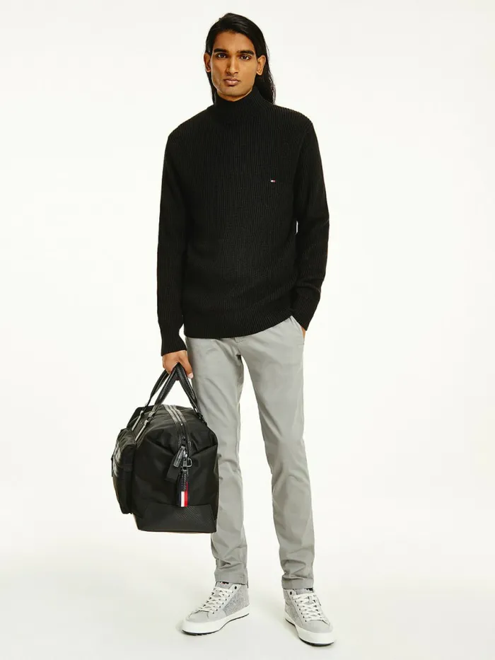 Tommy Hilfiger Ribbed Mock Turtleneck Relaxed Fit Jumper Black Mens Knitwear On Sale Tommy Hilfiger Ribbed Mock Turtleneck Relaxed Fit Jumper Black Mens Knitwear On Sale