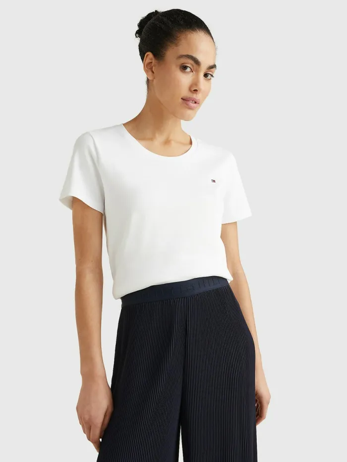 Tommy Hilfiger Round Neck Slim Fit TShirt White Womens TShirts Near Me