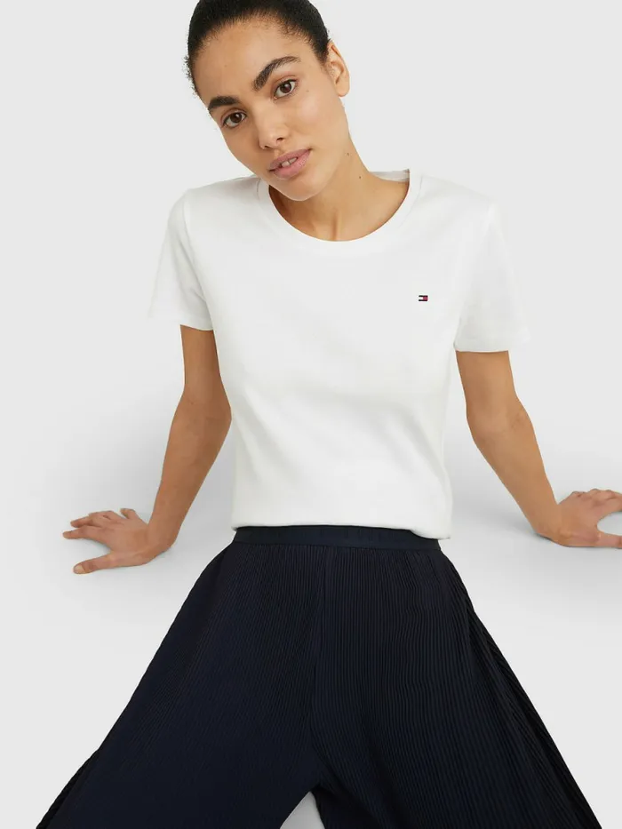 Tommy Hilfiger Round Neck Slim Fit TShirt White Womens TShirts Near Me