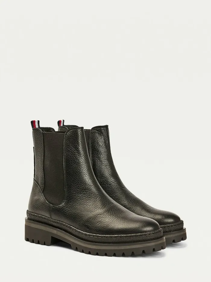 Tommy Hilfiger Rugged Cleat Chelsea Boots Black Womens Boots On Sale
