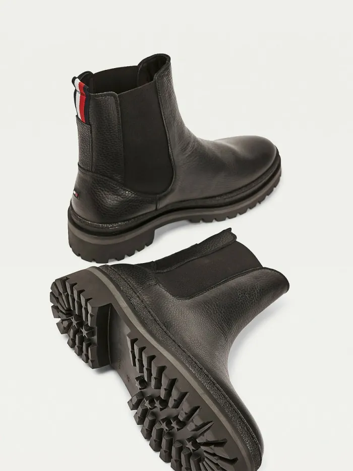 Tommy Hilfiger Rugged Cleat Chelsea Boots Black Womens Boots On Sale