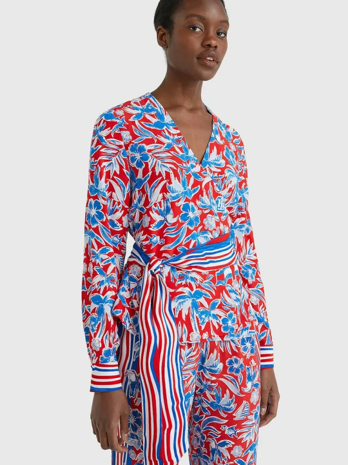 Tommy Hilfiger Scarf Print Regular Fit Wrap Blouse Island Scarf Red Womens Shirts and Blouses Gift for Friend Tommy Hilfiger Scarf Print Regular Fit Wrap Blouse Island Scarf Red Womens Shirts and Blouses Gift for Friend
