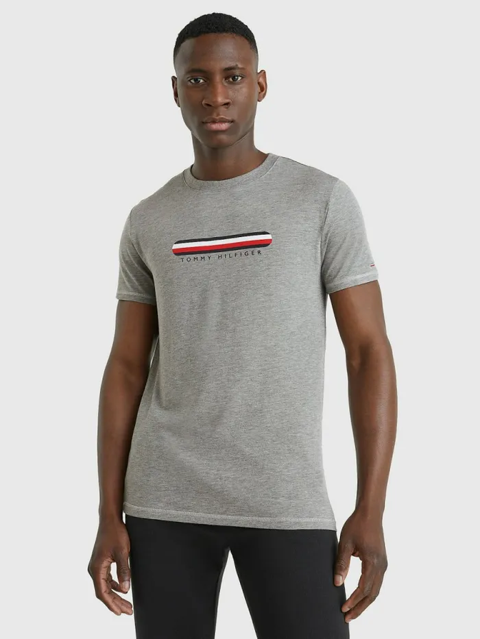 Tommy Hilfiger Seacell Logo Crew Neck TShirt Medium Grey Heather Mens Essentials Tommy Hilfiger Seacell Logo Crew Neck TShirt Medium Grey Heather Mens Essentials
