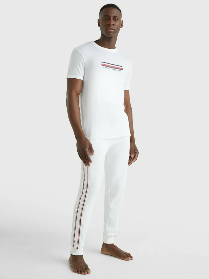Tommy Hilfiger Seacell Logo Crew Neck TShirt White Mens Loungewear and Nightwear