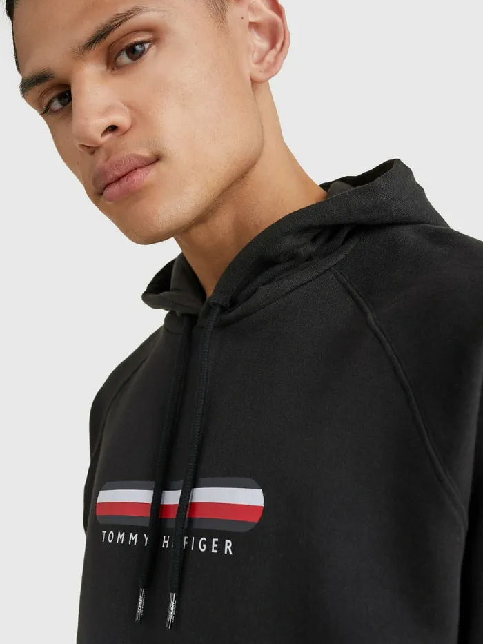 Tommy Hilfiger Seacell Signature Tape Hoody Black Mens Sweatshirts and Hoodies Cheap On Sale