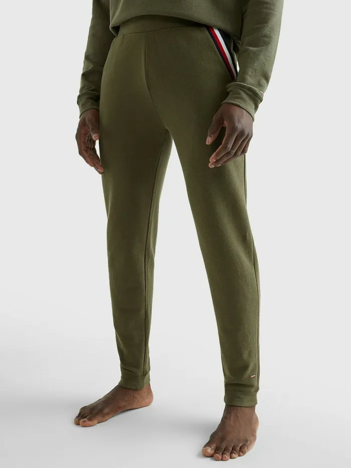 Tommy Hilfiger Seacell Signature Tape Joggers Army Green Mens Loungewear and Nightwear Tommy Hilfiger Seacell Signature Tape Joggers Army Green Mens Loungewear and Nightwear