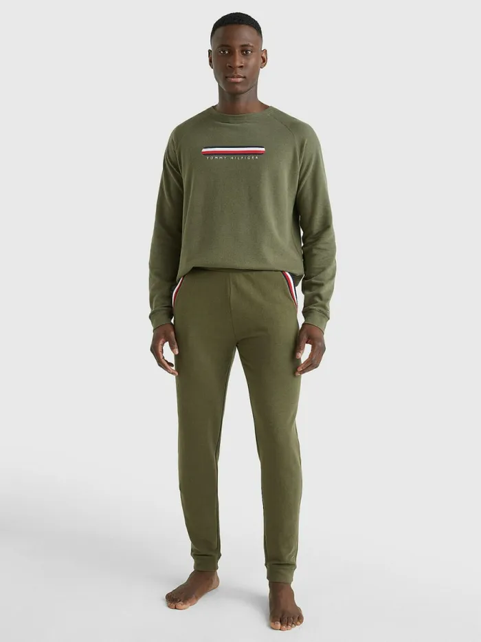 Tommy Hilfiger Seacell Signature Tape Joggers Army Green Mens Loungewear and Nightwear
